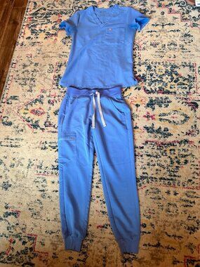 Figs Women's Scrubs Matching Set Ceil Blue - XXS Top and Bottom